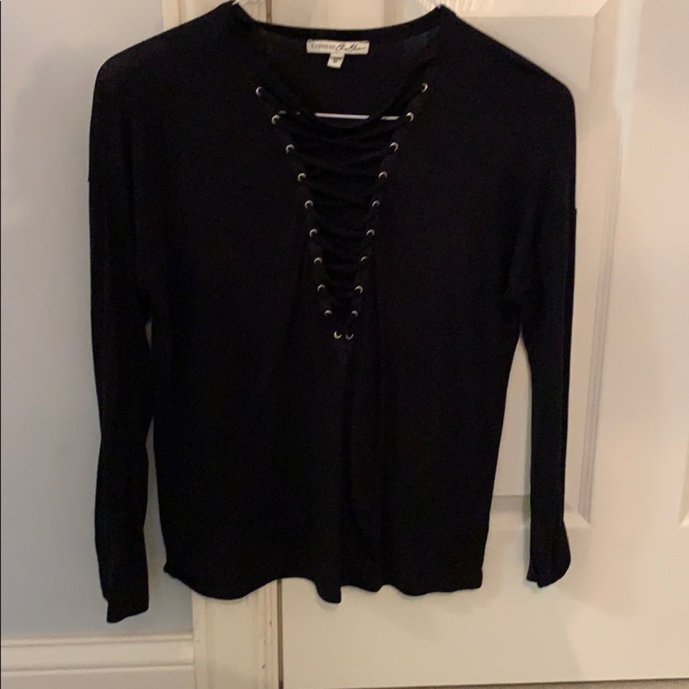 Lace Up Express Black Long Sleeve Top